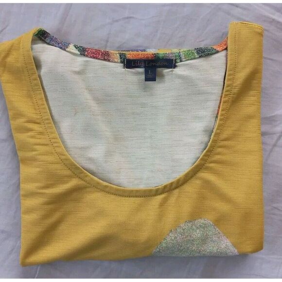 Lily London Women Large Garden Floral Pullover Stretch Blouse 3/4 Sleeve Yellow - Picture 13 of 13